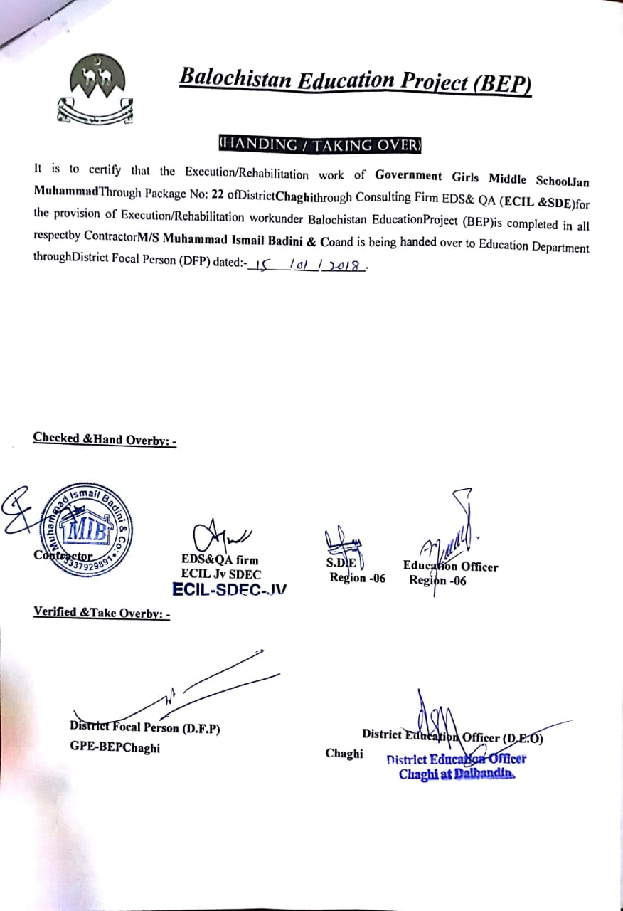 Handing Over Certificate